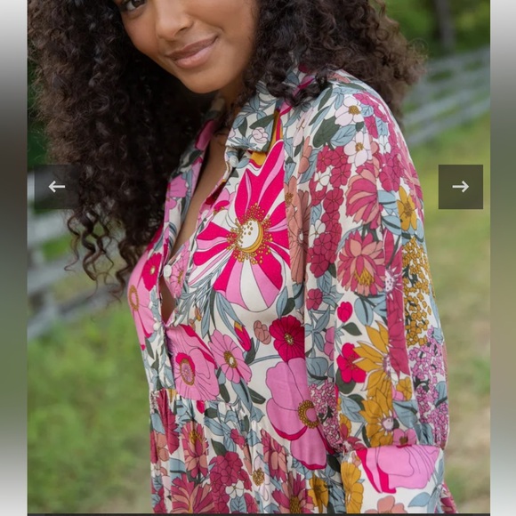 Natural Life Rebecca Midi Dress Vintage Floral Psychedelic Poppy Buttons NWT S - Picture 4 of 12